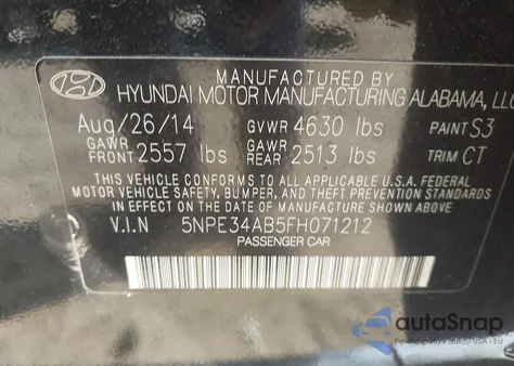 2015 Hyundai Sonata Sport 2.0T из США, поврежденный, VIN 5NPE34AB5FH071212